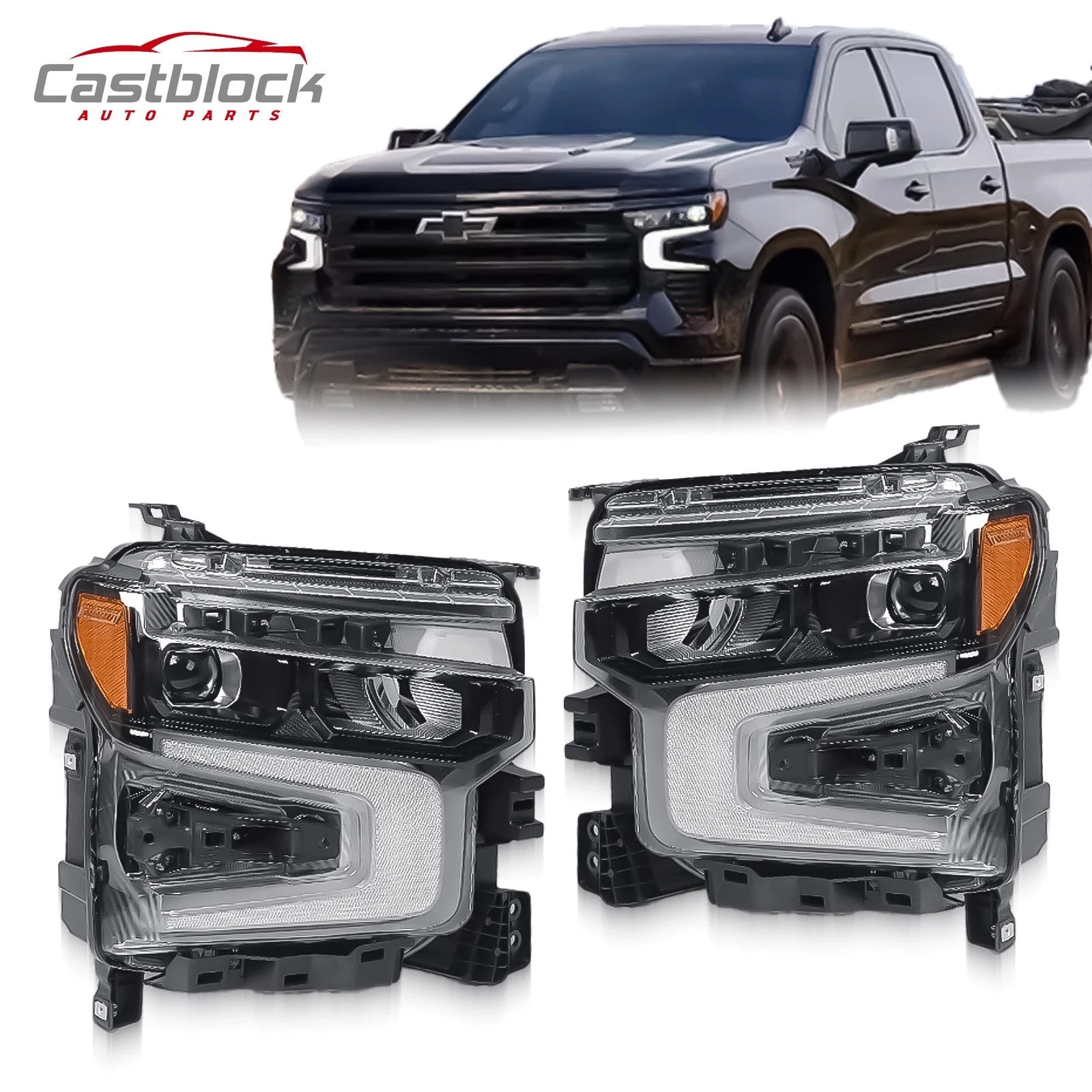 For 2022-2023 Chevy Silverado 1500 LT/RST Black LED Headlight Left+Rig ...