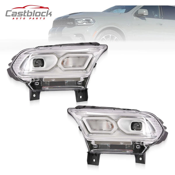 For 2021-2023 Dodge Durango Chrome LED Headlights Headlamps Driver&Passenger set