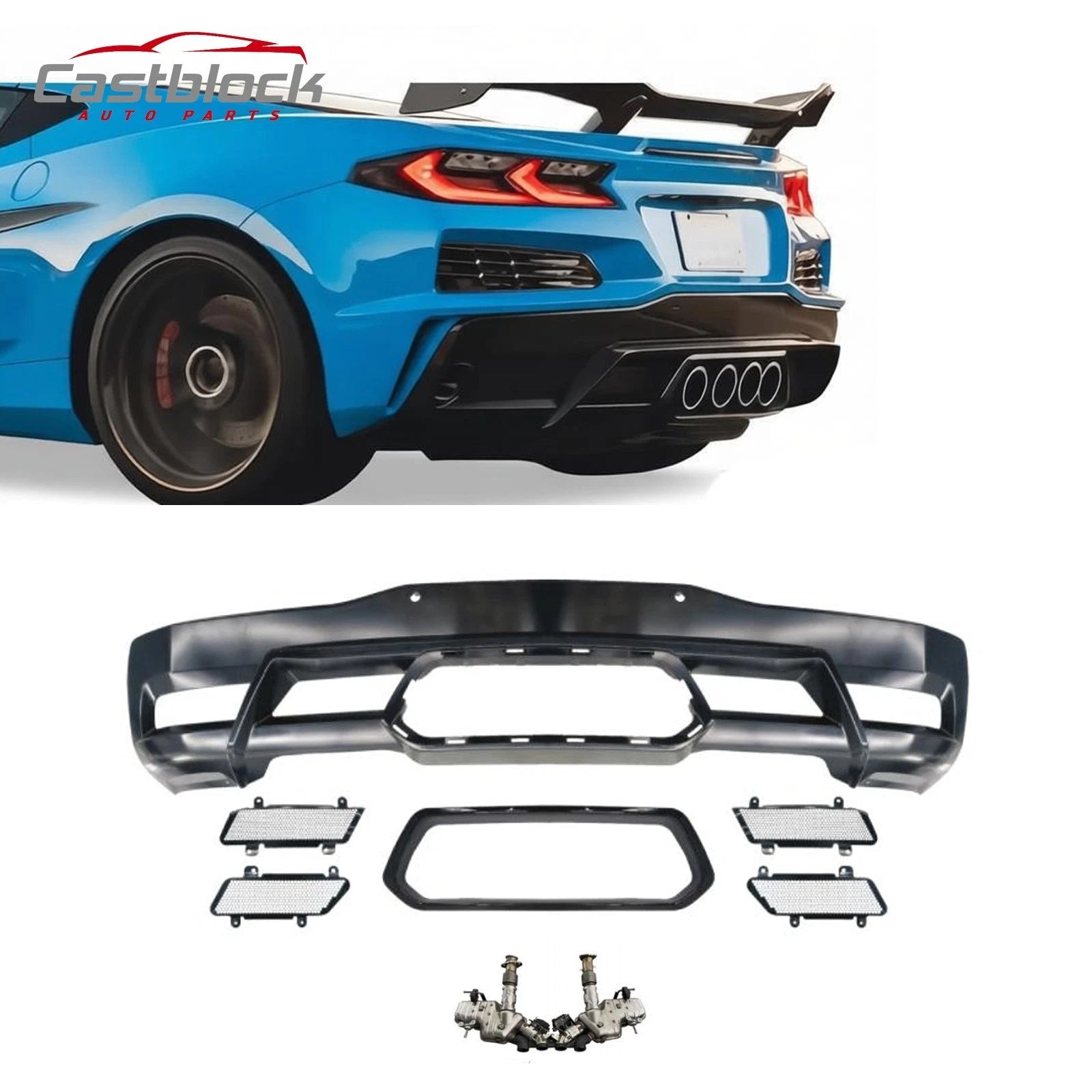 Quad Diffuser Corvette C8 Stingray Z06 Style Rear Center Quad Diffuser With Exhaust ...